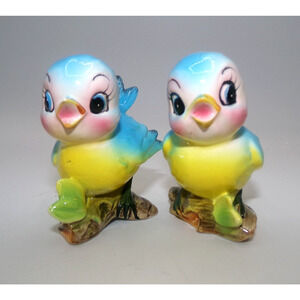Vintage Anthropomorphic Bluebird Salt & Pepper Shakers Singing Bluebird Blue jay